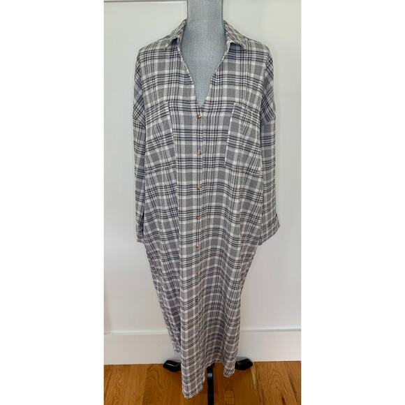 Show Me Your Mumu Leo Button Down Tunic Windowpane Plaid Large Pockets Stretch - Picture 2 of 6